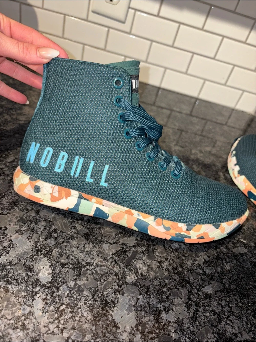 NOBULL Teal High-Top Training Shoes with Multicolor Patterned Soles